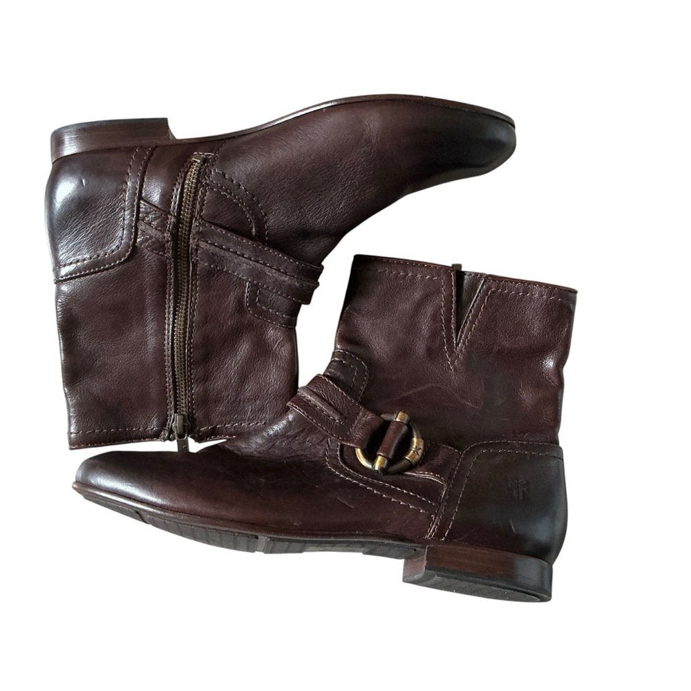 Frye Jillian toggle short biker boots rich brow leather size 10